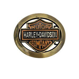 Harley-Davidson Brass & Enamel Belt Buckle Classic Logo Design 4.5" x 3.75"